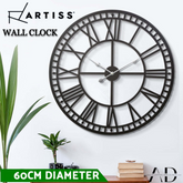 Artiss 60cm Wall Clock Large Roman Numerals Metal Black